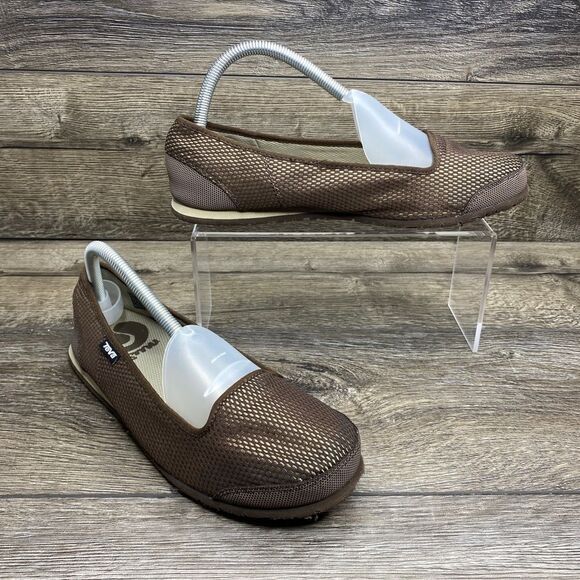 Teva Mush Brown Fabric Ballet Flats Slip On Loafers Shoes Women's Size 10 - Picture 1 of 11